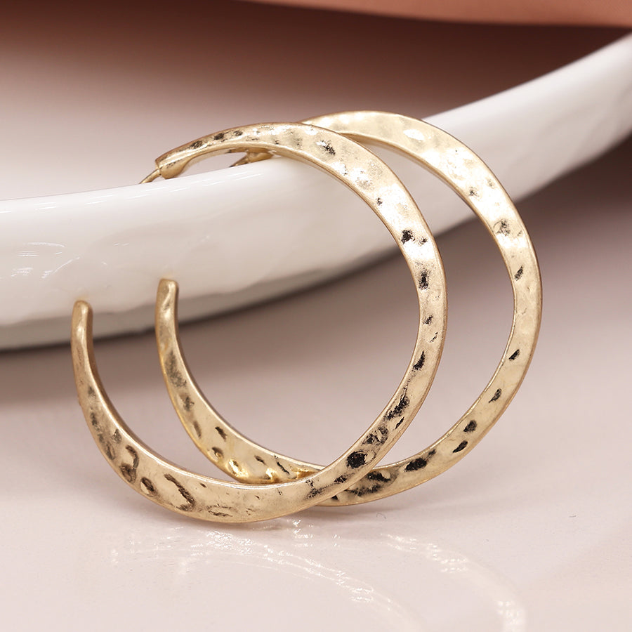 Hammered Gold Plated Hoop Earrings