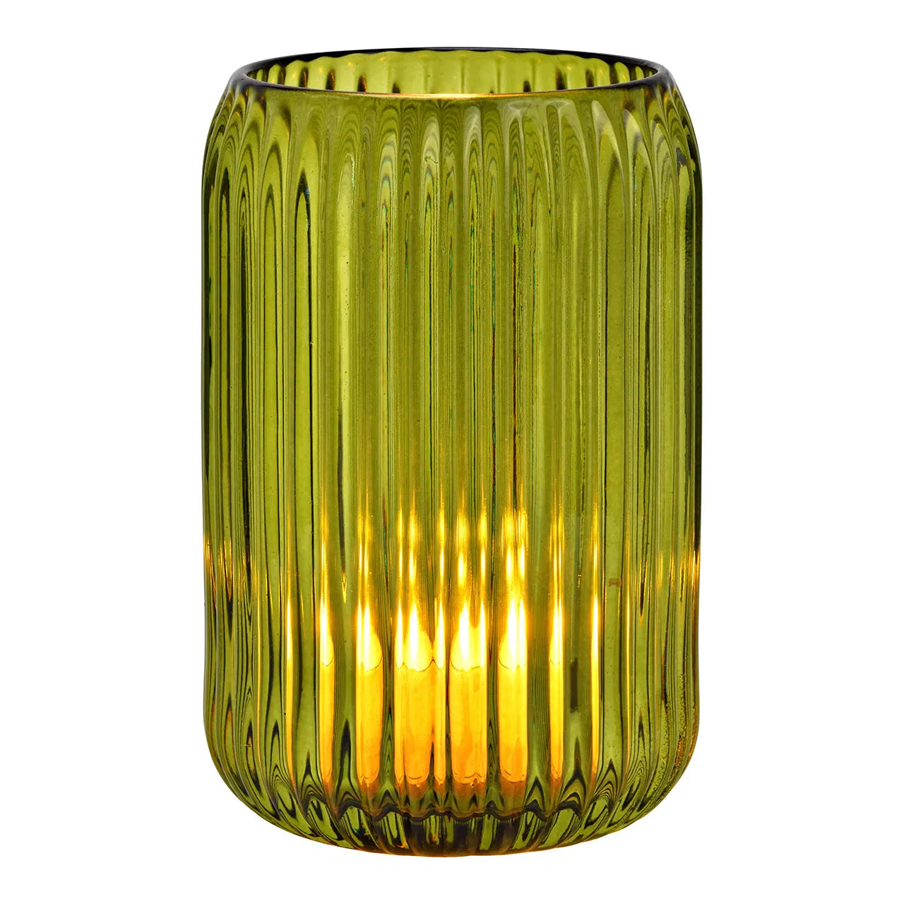 Green Ribbed Candle Holder