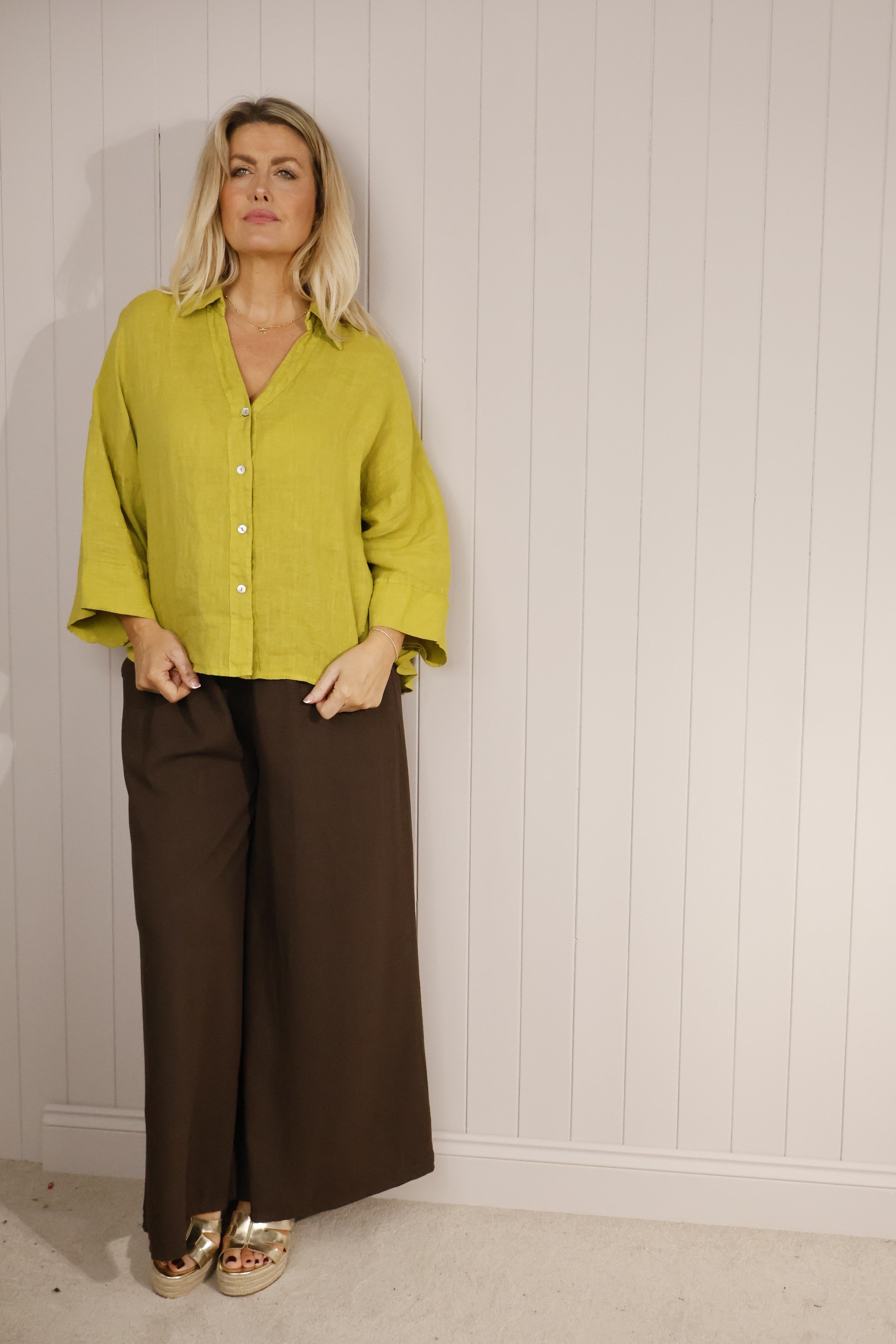 100% Linen Lime Shirt