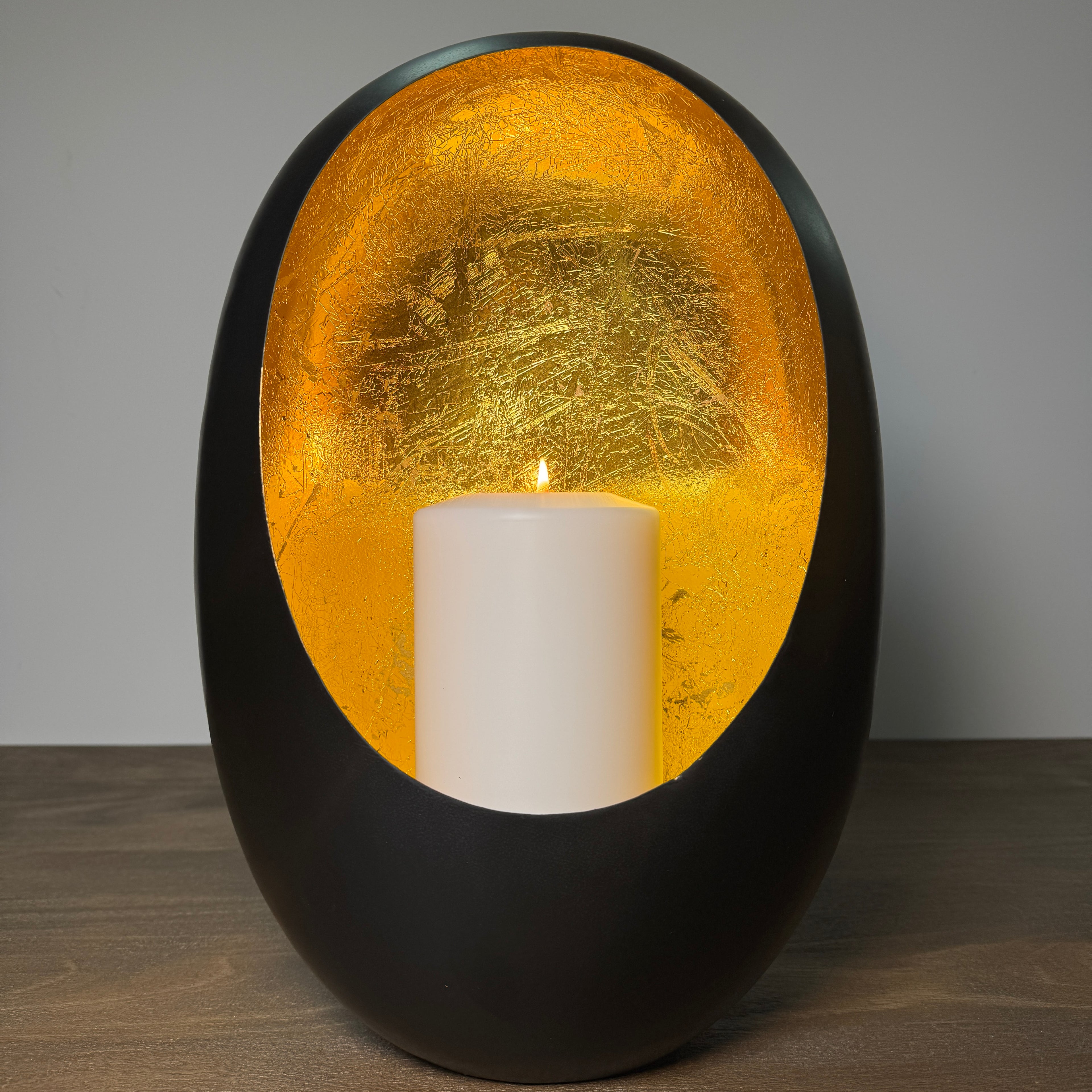 Black & Gold Oval Candle Holder - 38cm