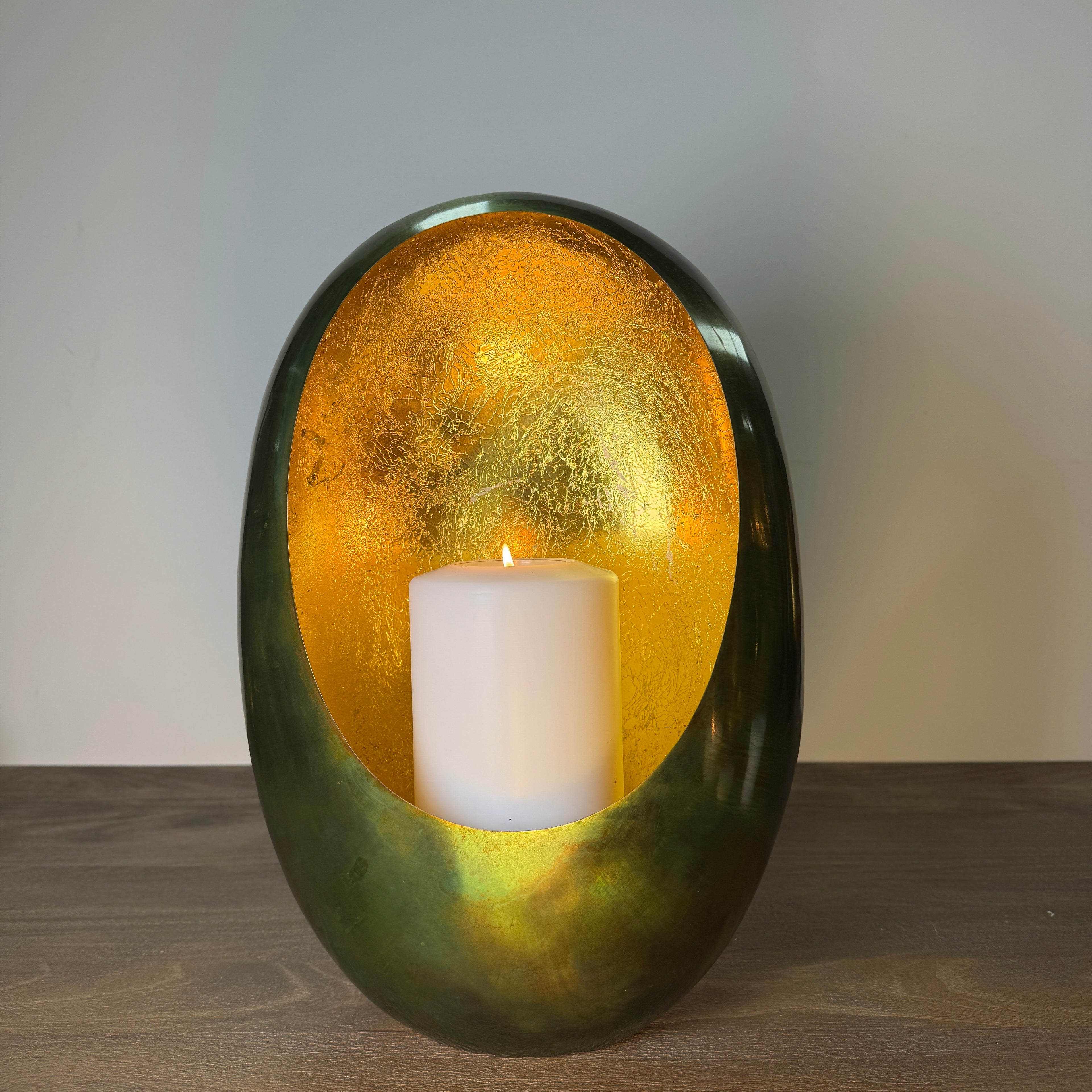 Green & Gold Oval Candle Holder - 38cm