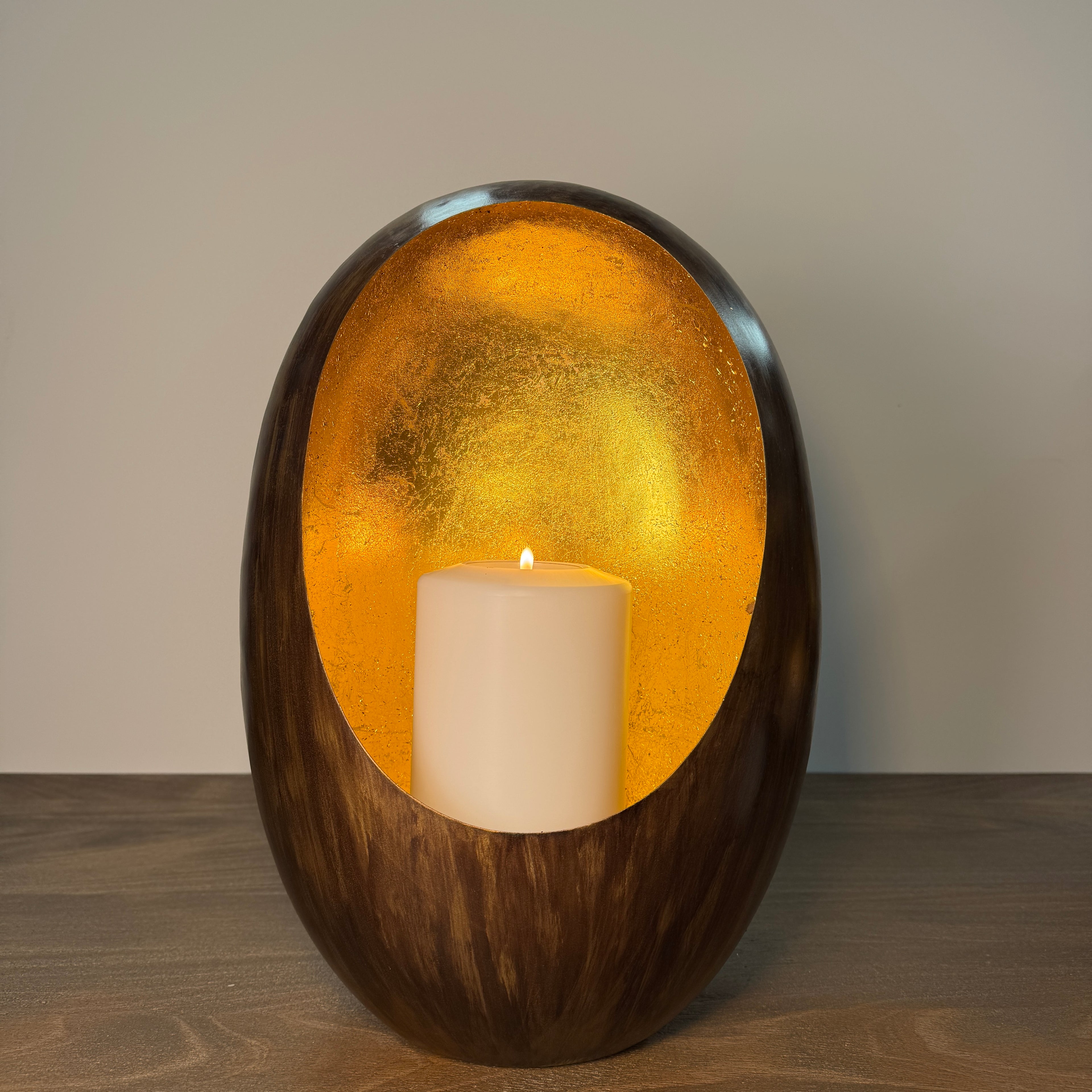 Bronze & Gold Oval Candle Holder - 38cm