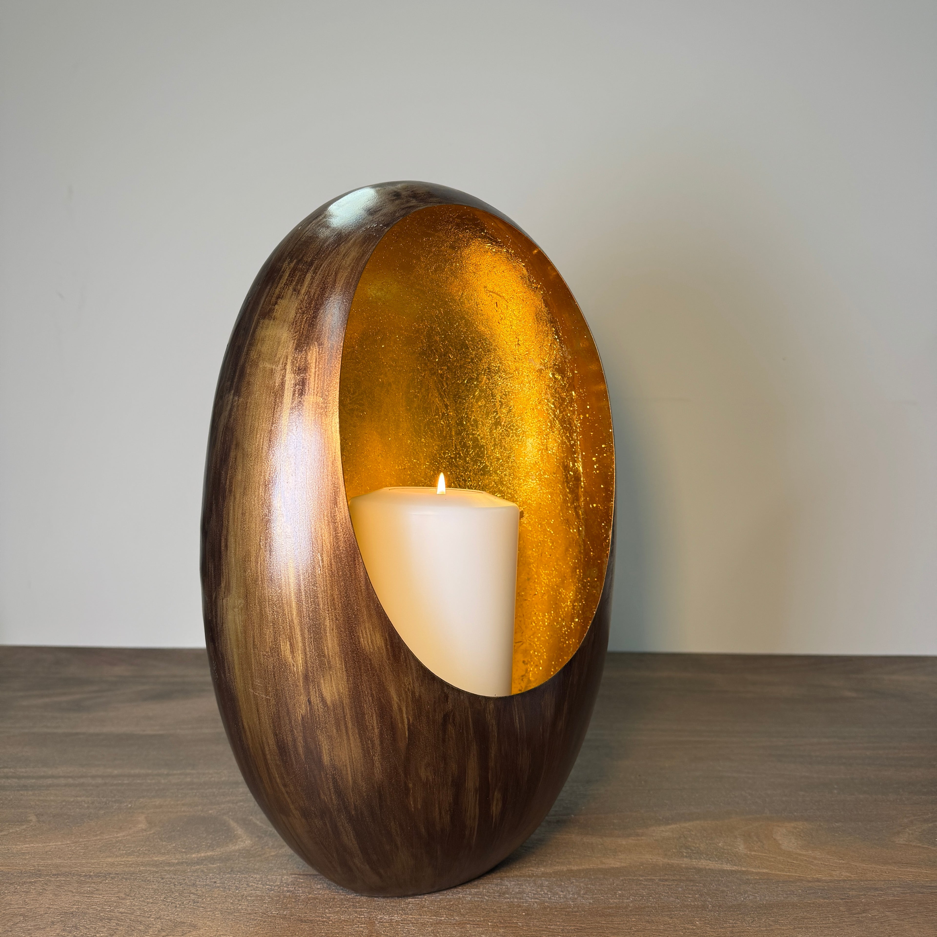 Bronze & Gold Oval Candle Holder - 38cm