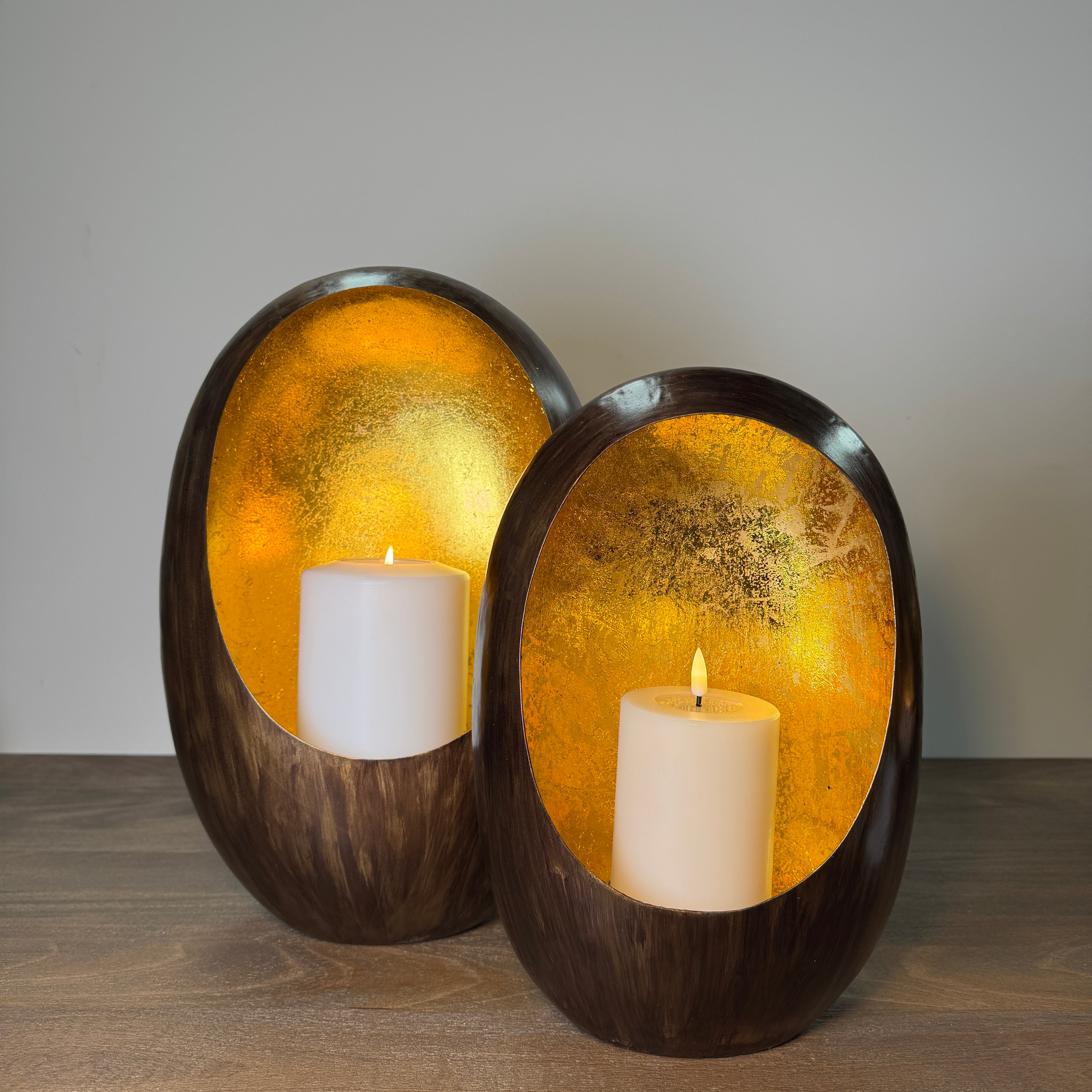 Bronze & Gold Oval Candle Holder - 38cm