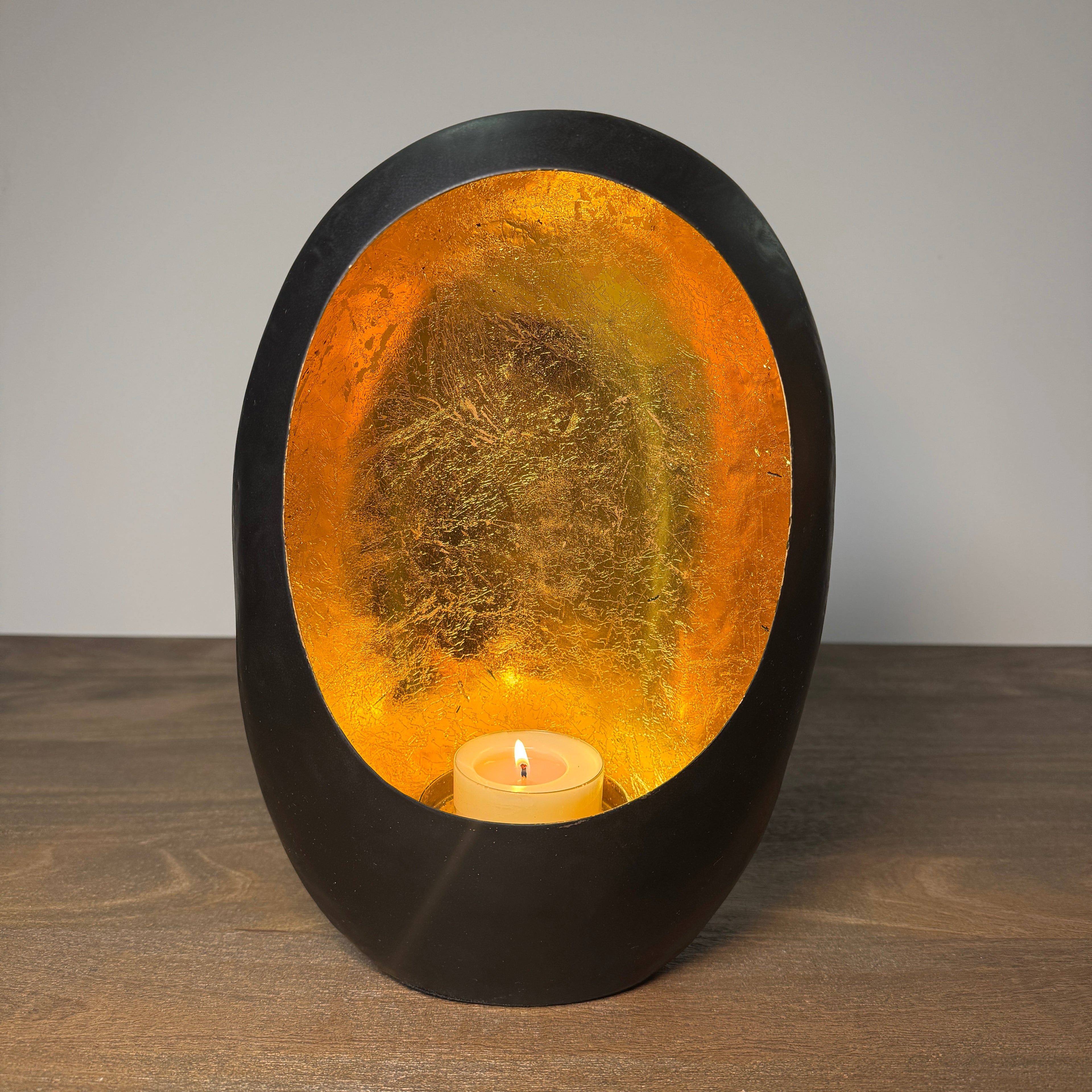 Black & Gold Oval Candle Holder - 30cm