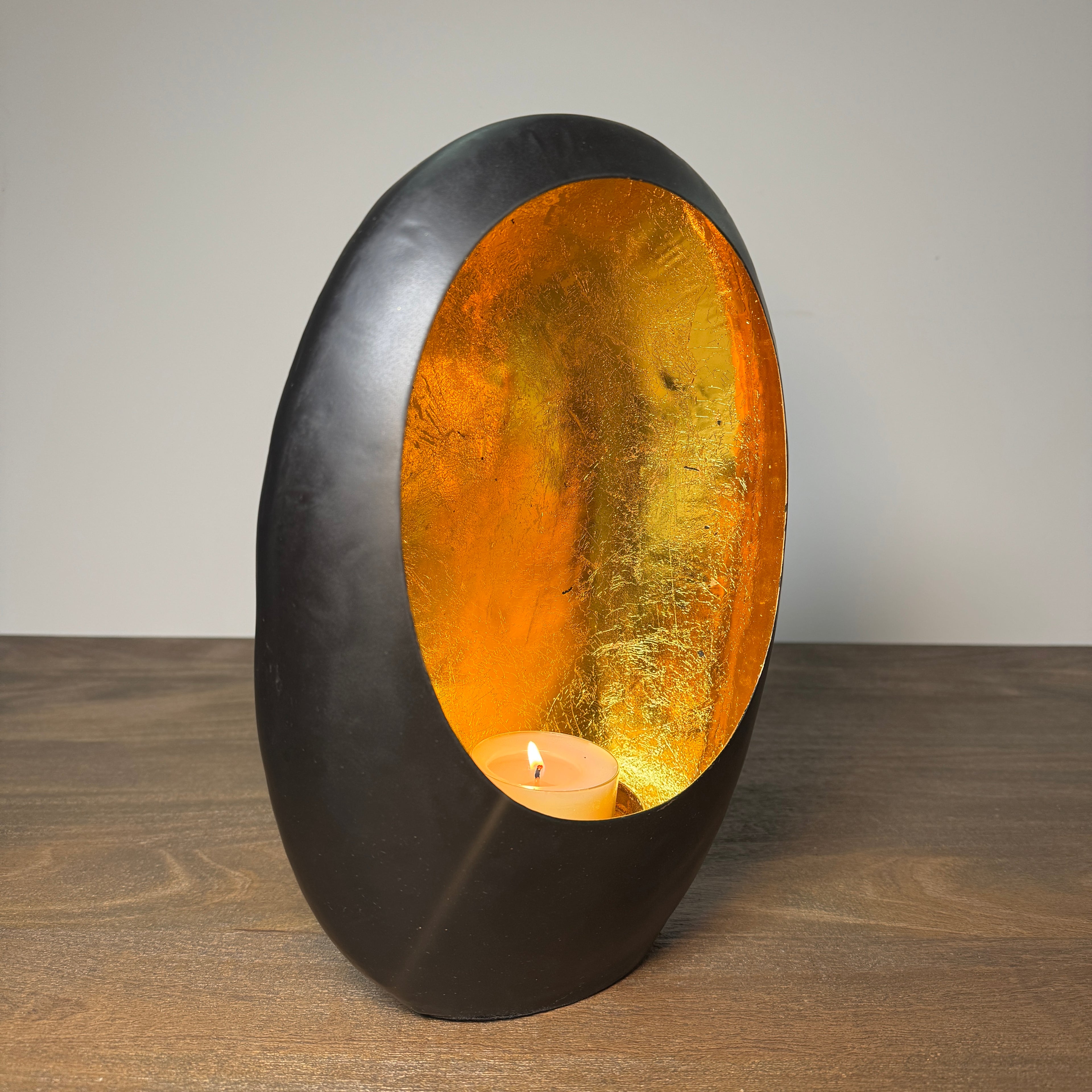 Black & Gold Oval Candle Holder - 30cm