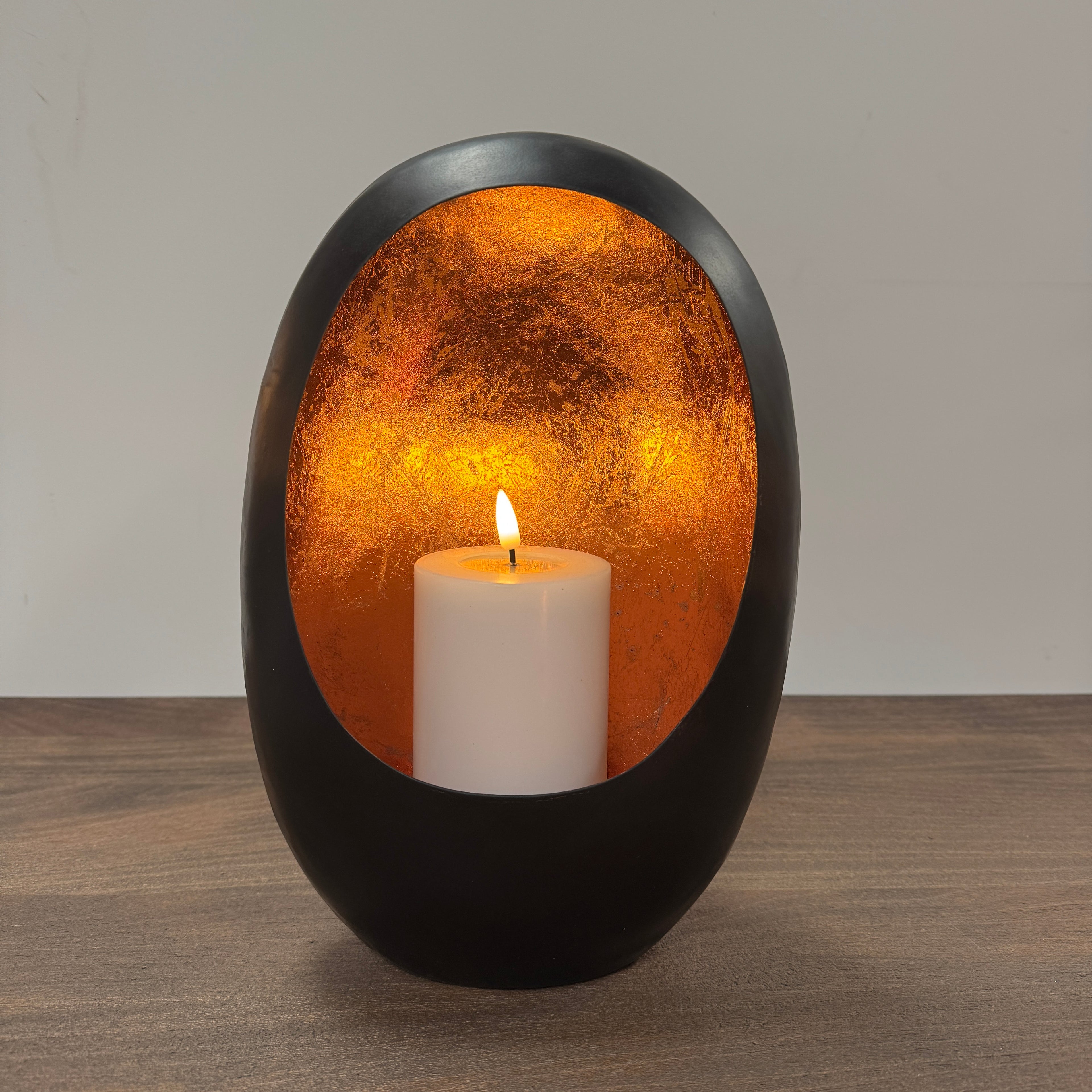 Black & Copper Oval Candle Holder - 30cm