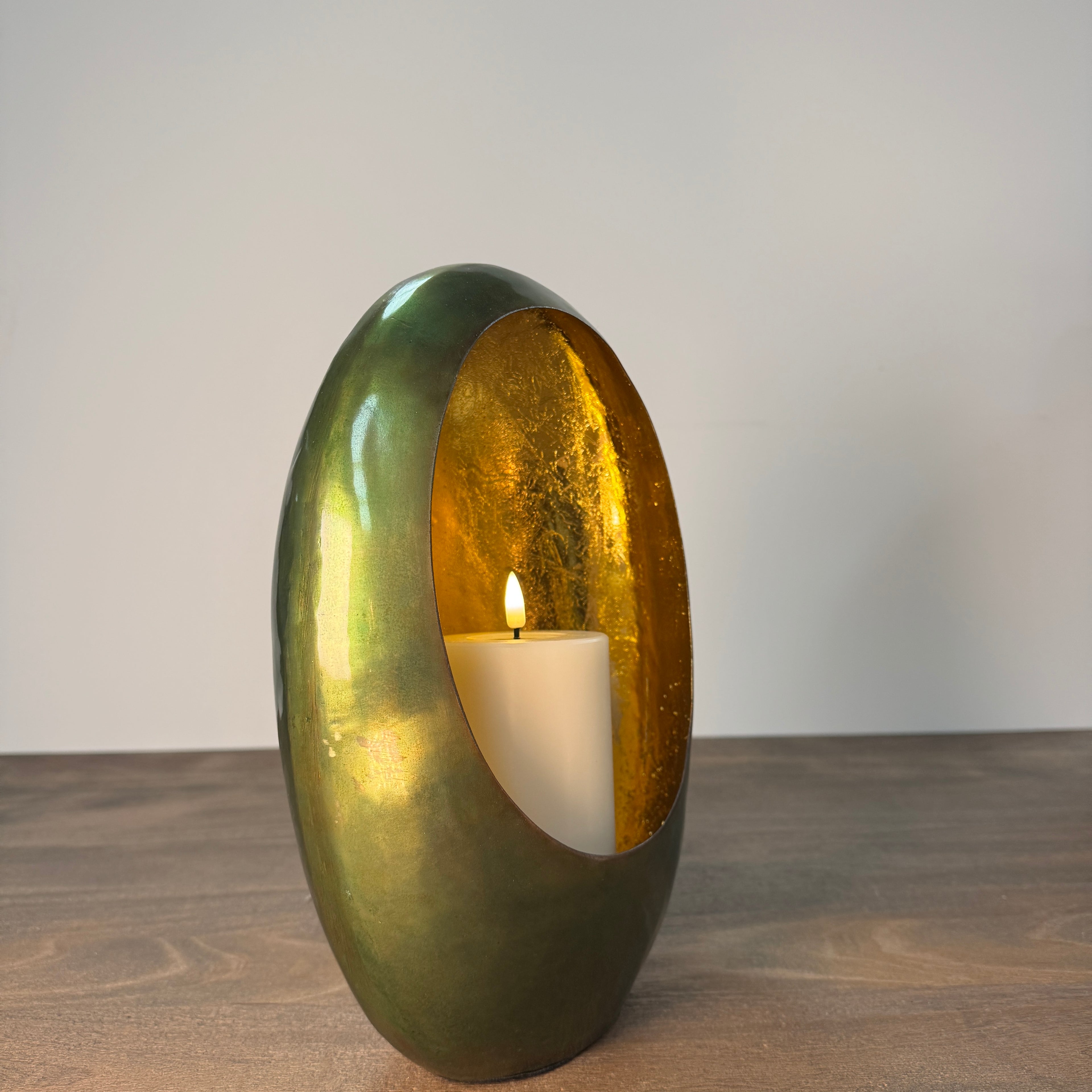 Green & Gold Oval Candle Holder - 30cm