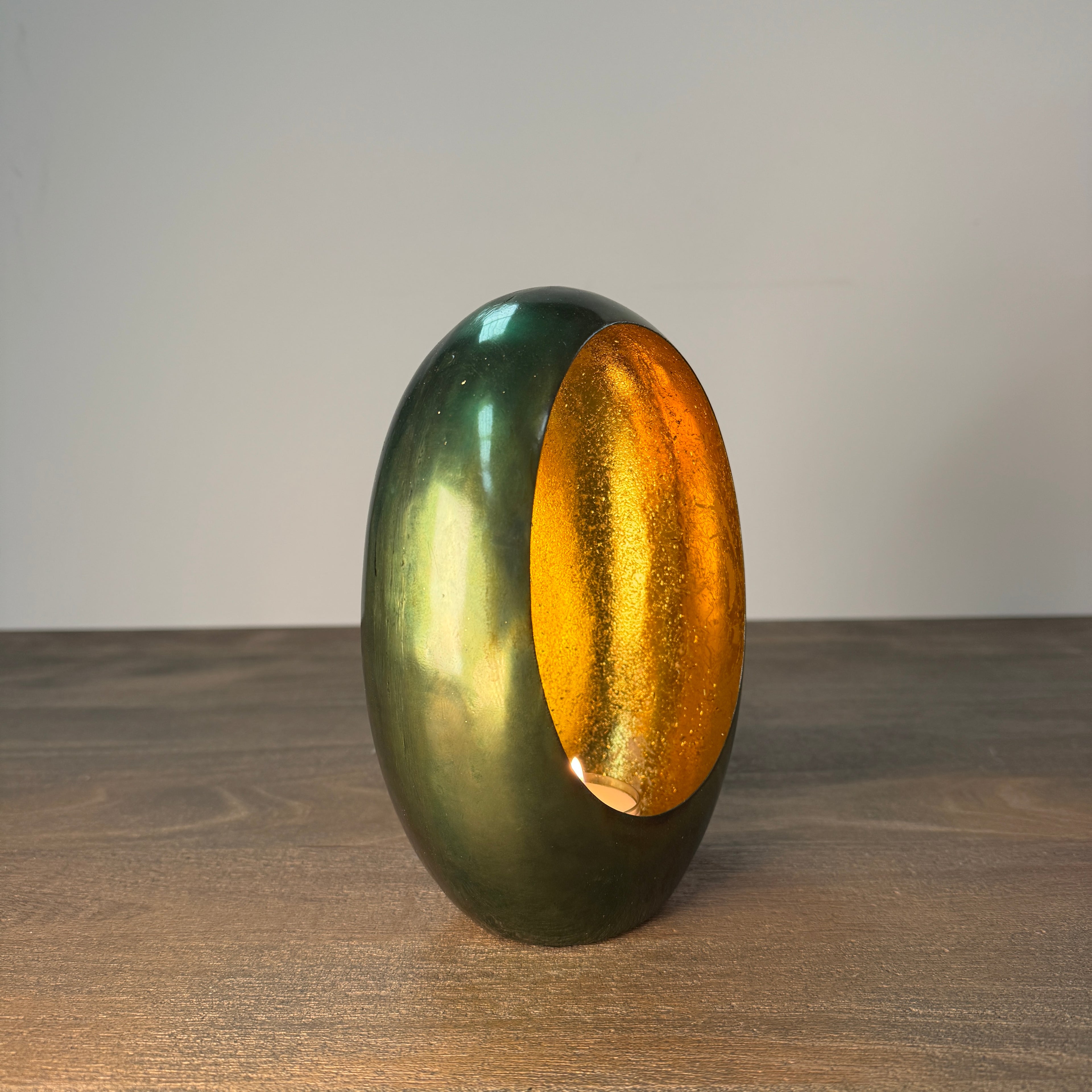 Green & Gold Oval Candle Holder - 21cm