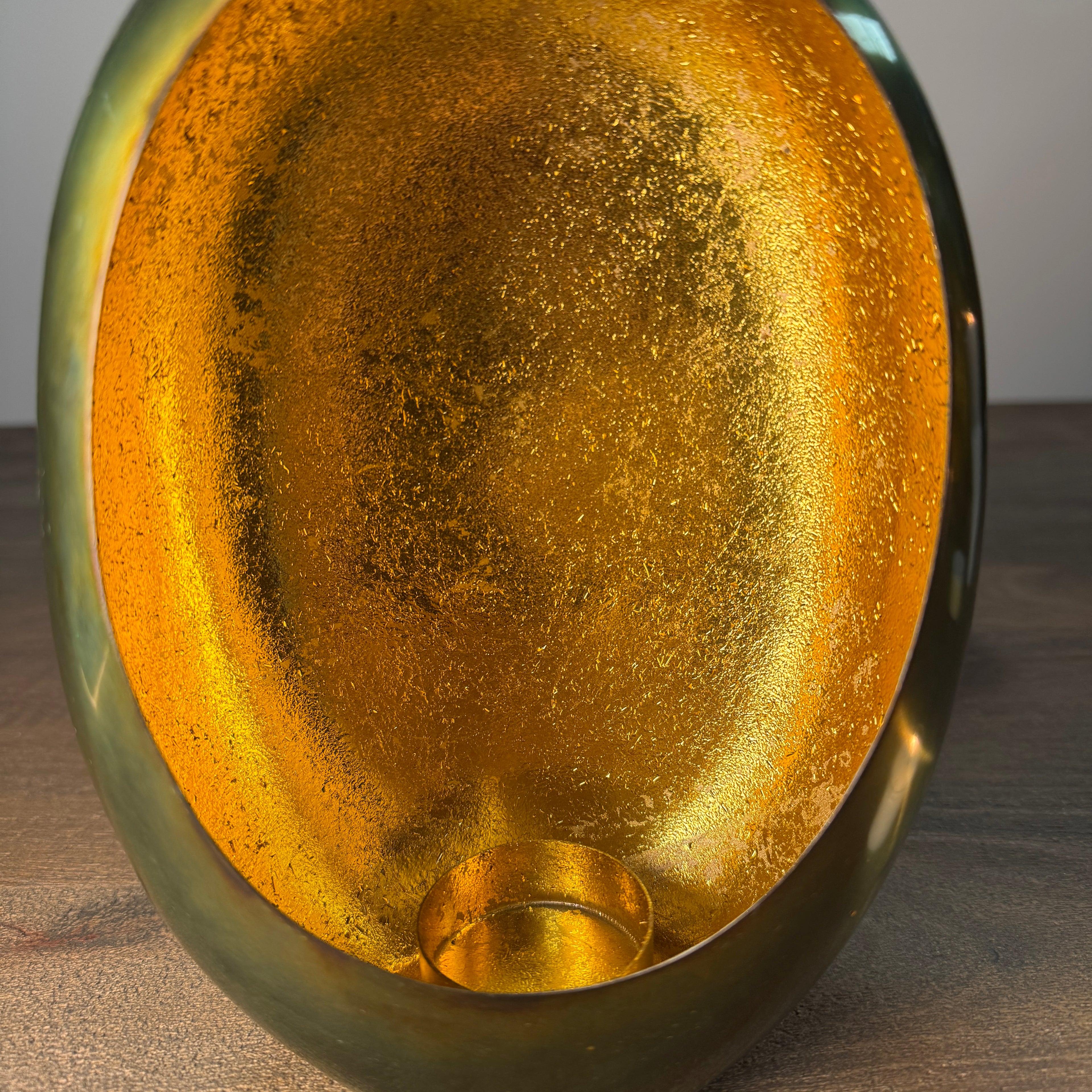 Green & Gold Oval Candle Holder - 21cm