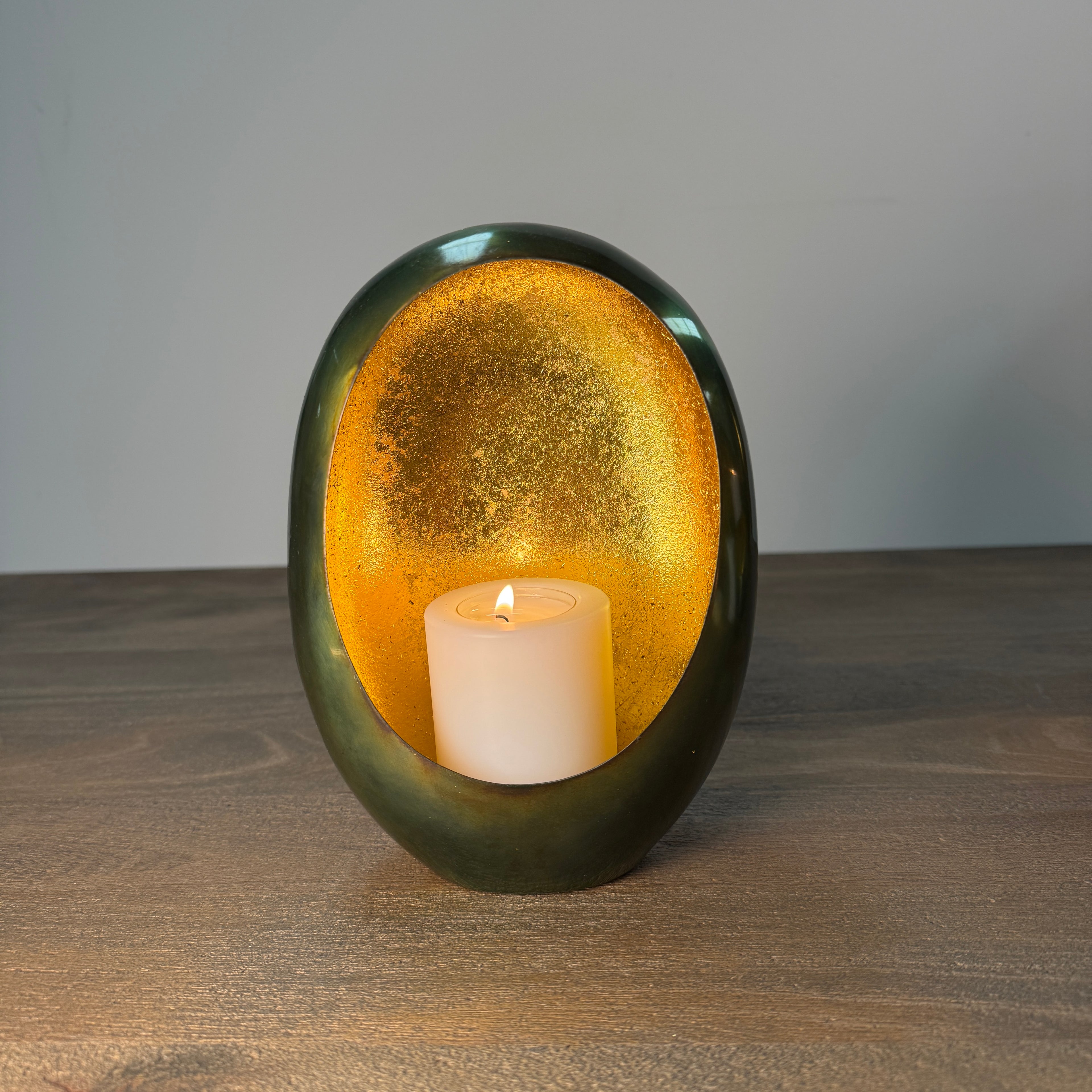 Green & Gold Oval Candle Holder - 21cm