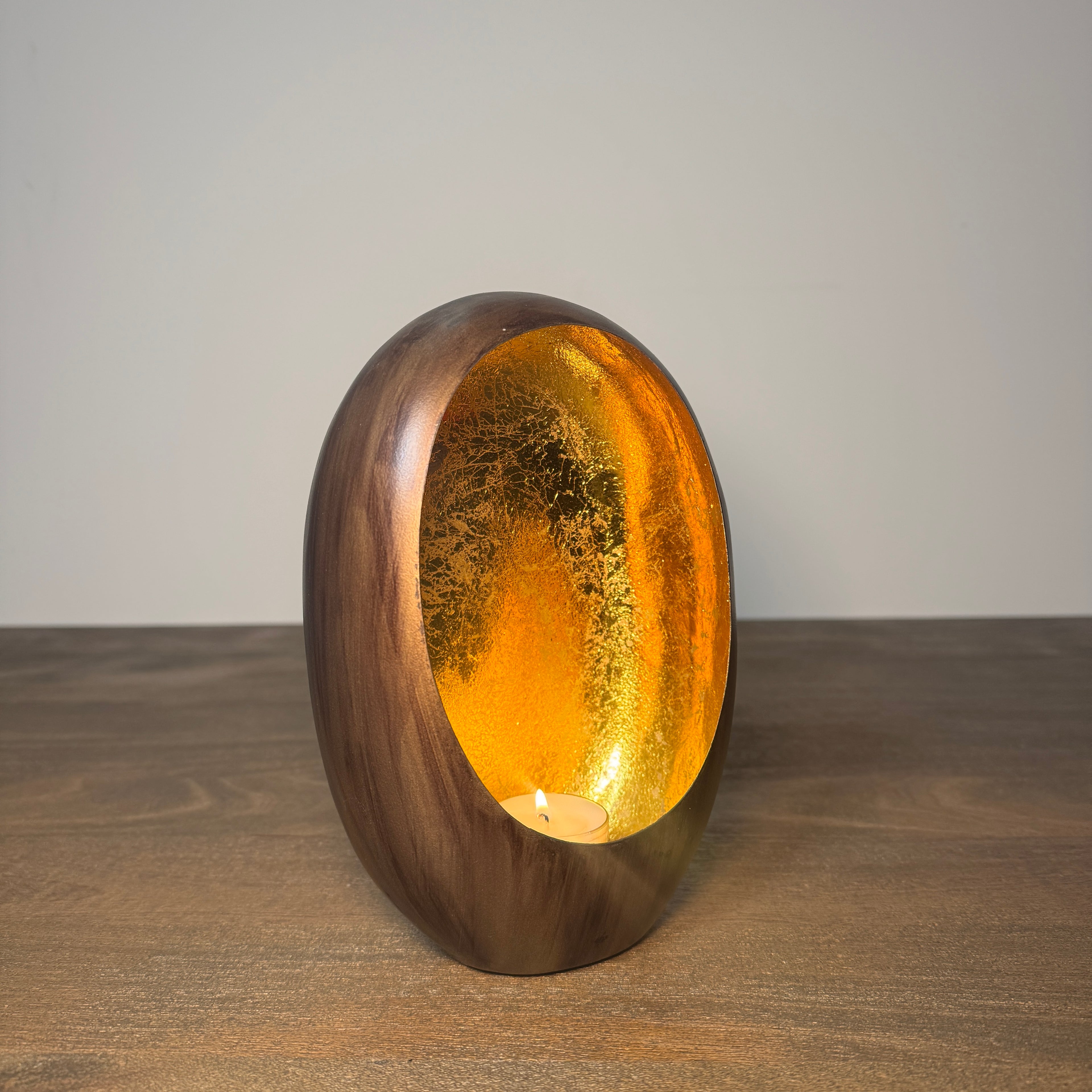 Bronze & Gold Oval Candle Holder - 21cm