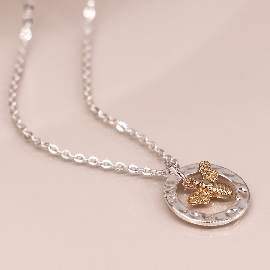 Hammered Hoop Bee Necklace