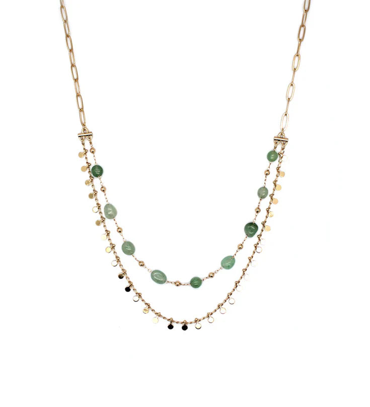 Double Layered Necklace with Stone in Gold