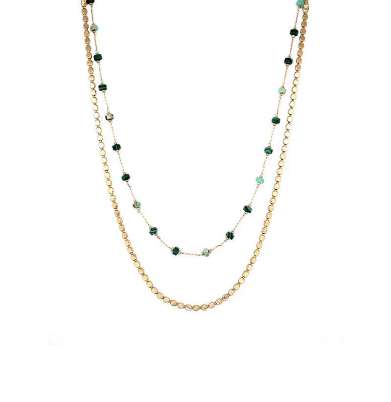 Coloured Stone and Flat Chain Layered Necklace in Gold