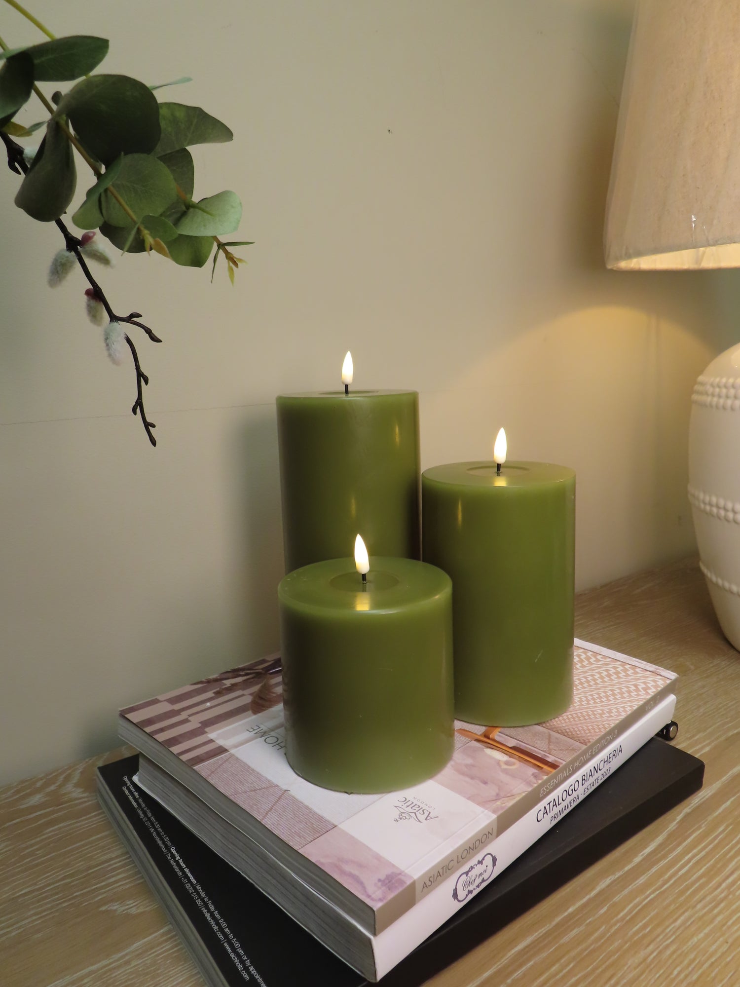 LED Candle 7.5 x 15cm - Olive Green