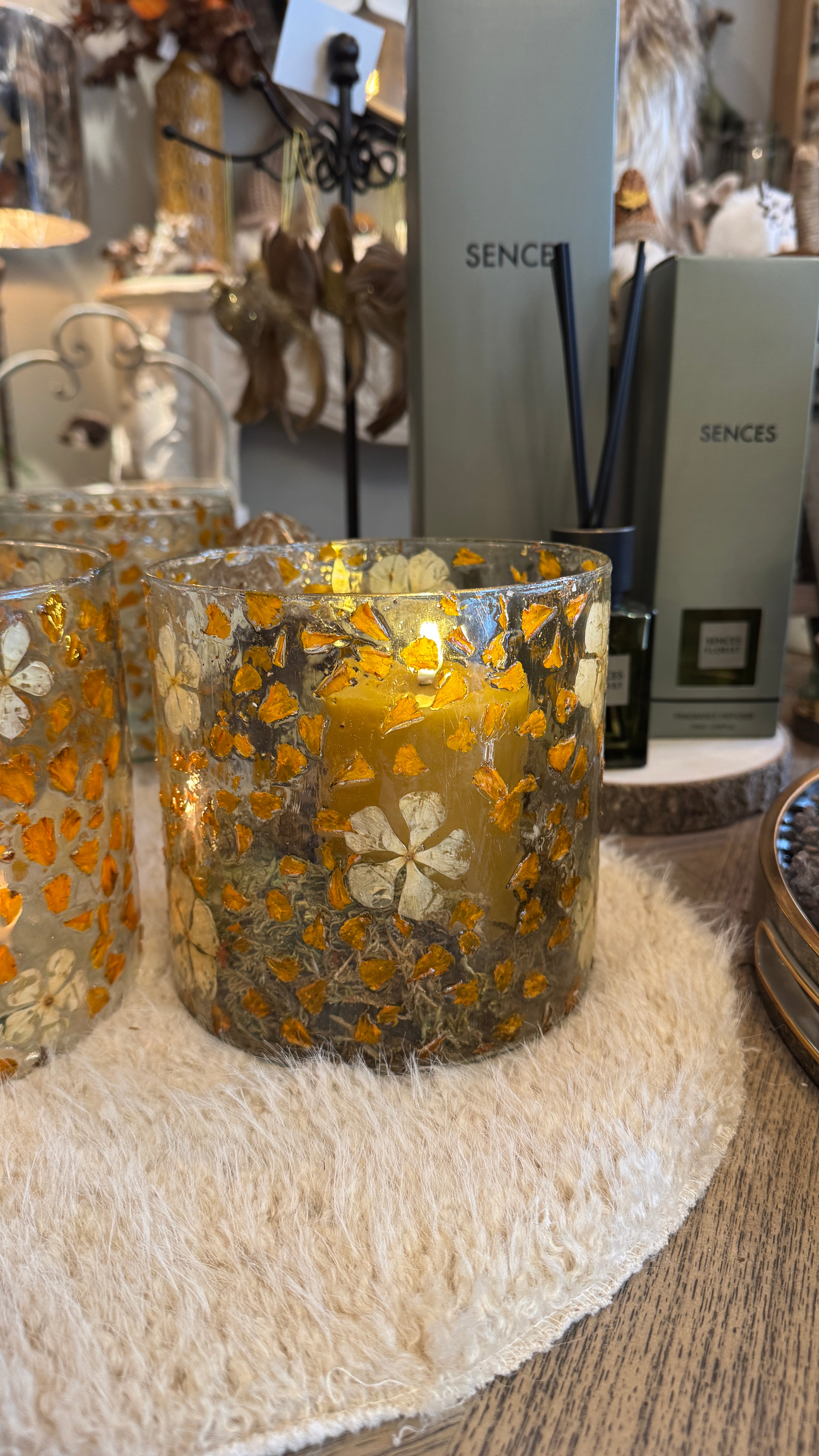 Autumn Detailed Glass Hurricane