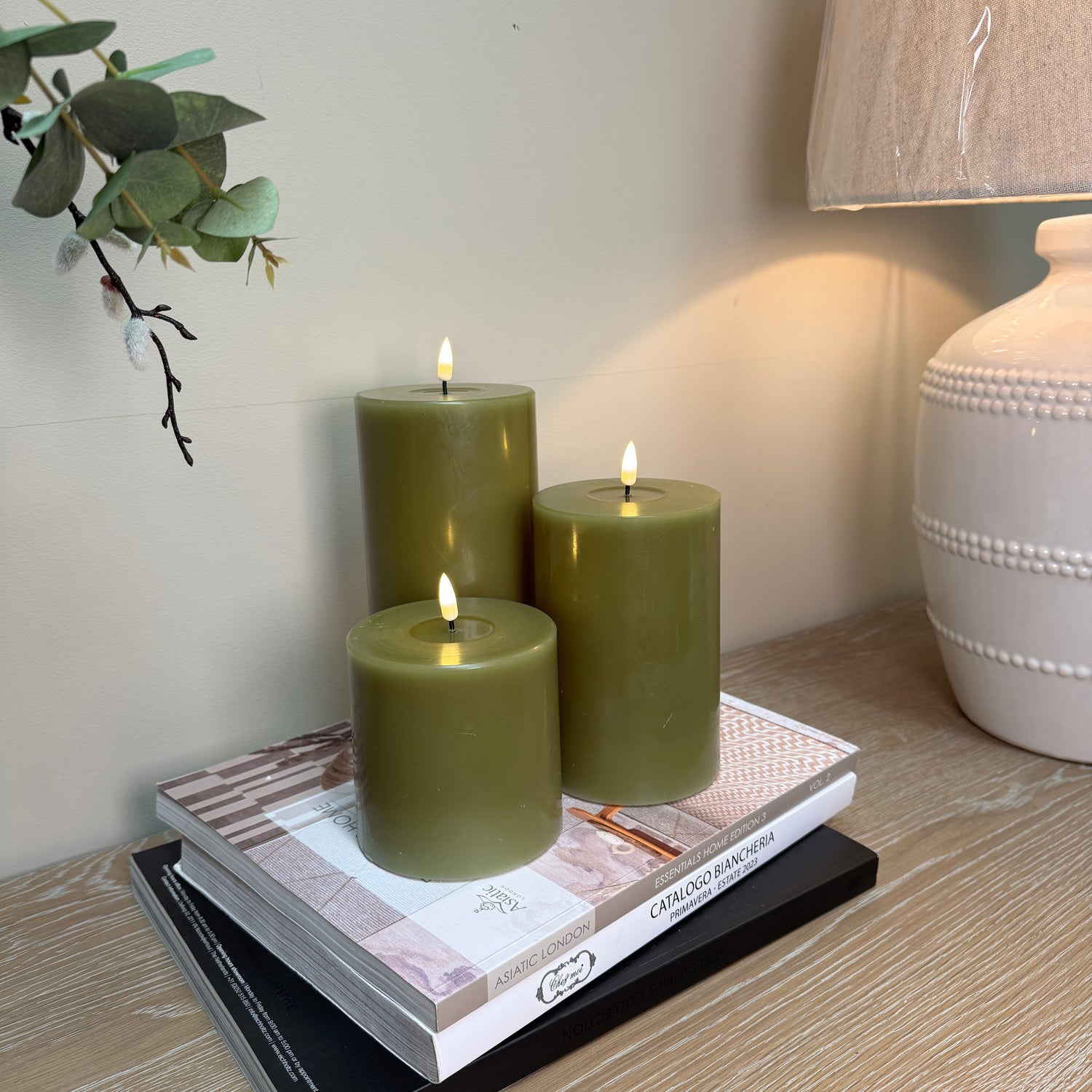 LED Candle 7.5 x 15cm - Olive Green