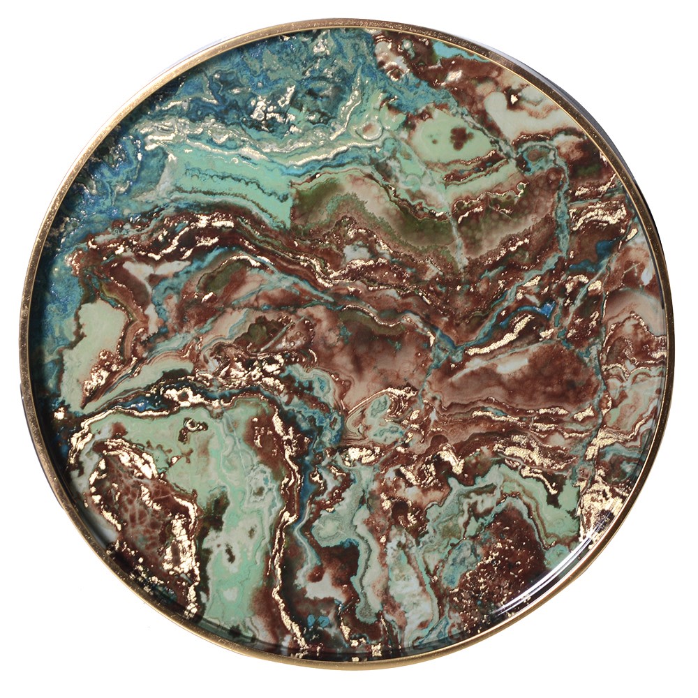 Nest of 2 Green Marble Round Tray Tables