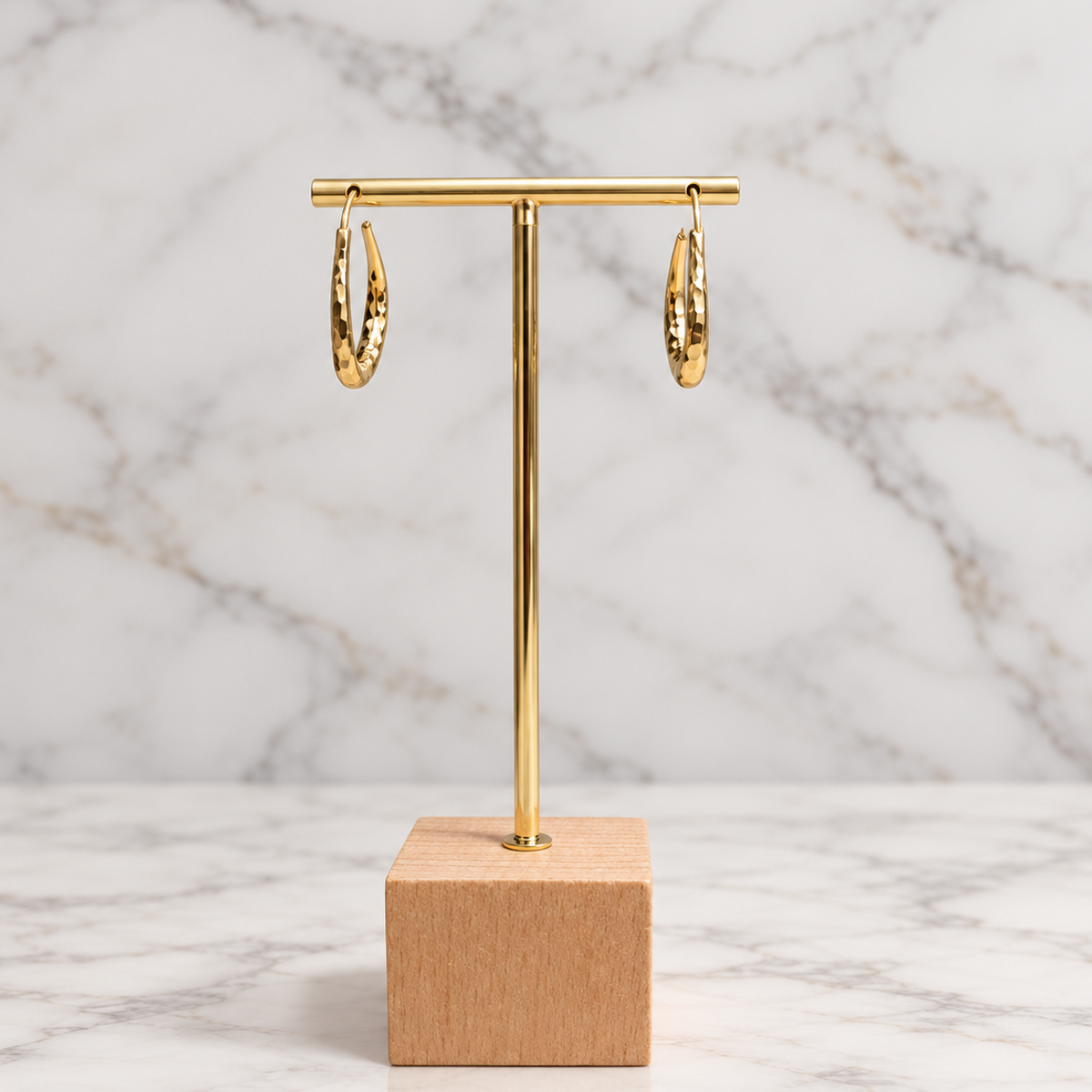Hammered Gold Wave Open Hoop Earrings