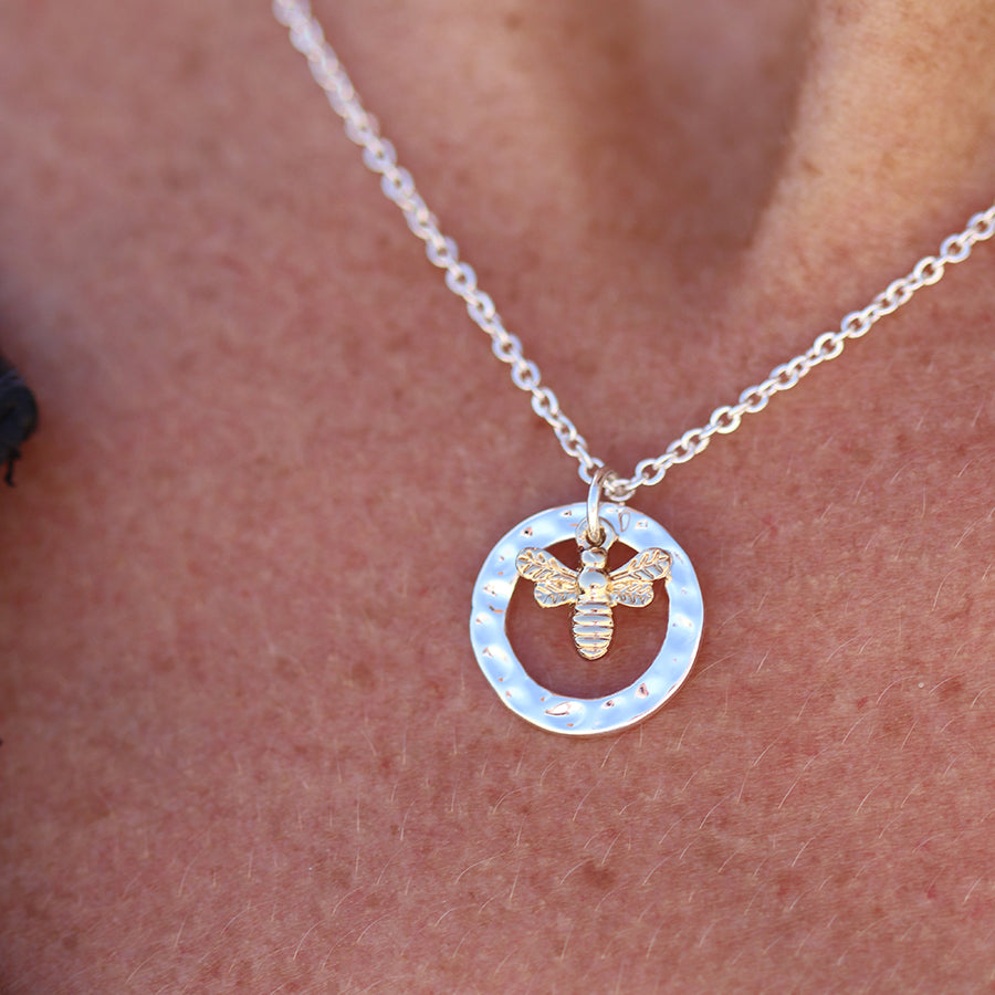 Hammered Hoop Bee Necklace