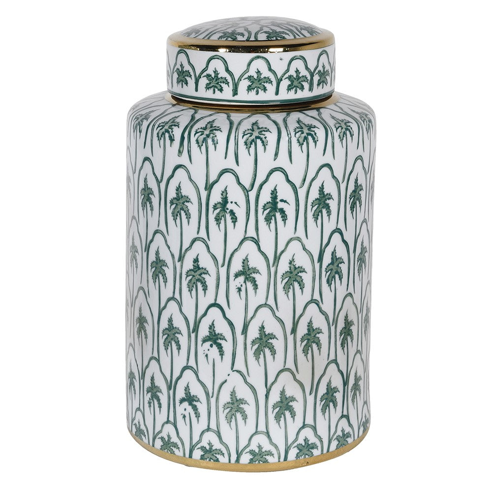 Green Palm Trees Lidded Jar