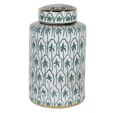 Green Palm Trees Lidded Jar