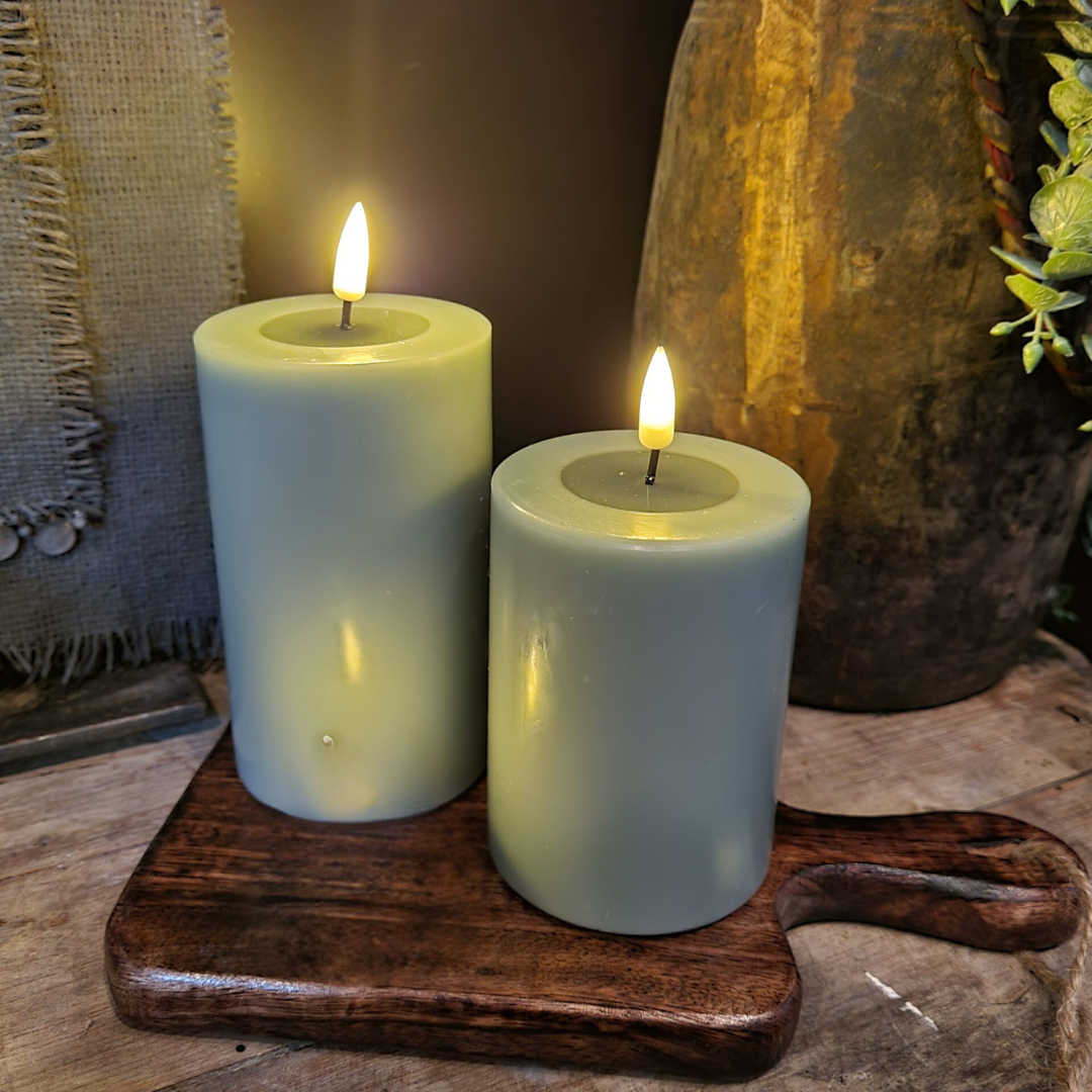 LED Candle 10 x 15cm - Sage Green