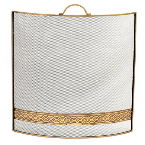 CELTIC CURVED FIRE SCREEN A/Q BRASS 60x65cm