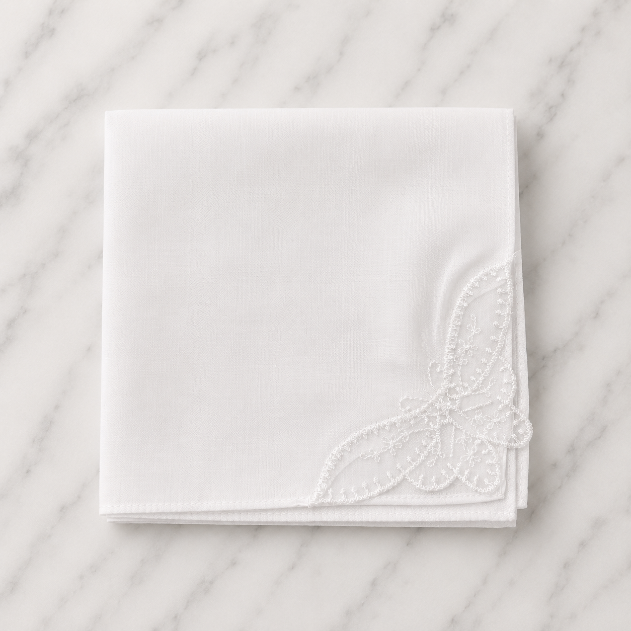 Cotton Hankie With Butterfly Edge Detail - 28 x 28cm