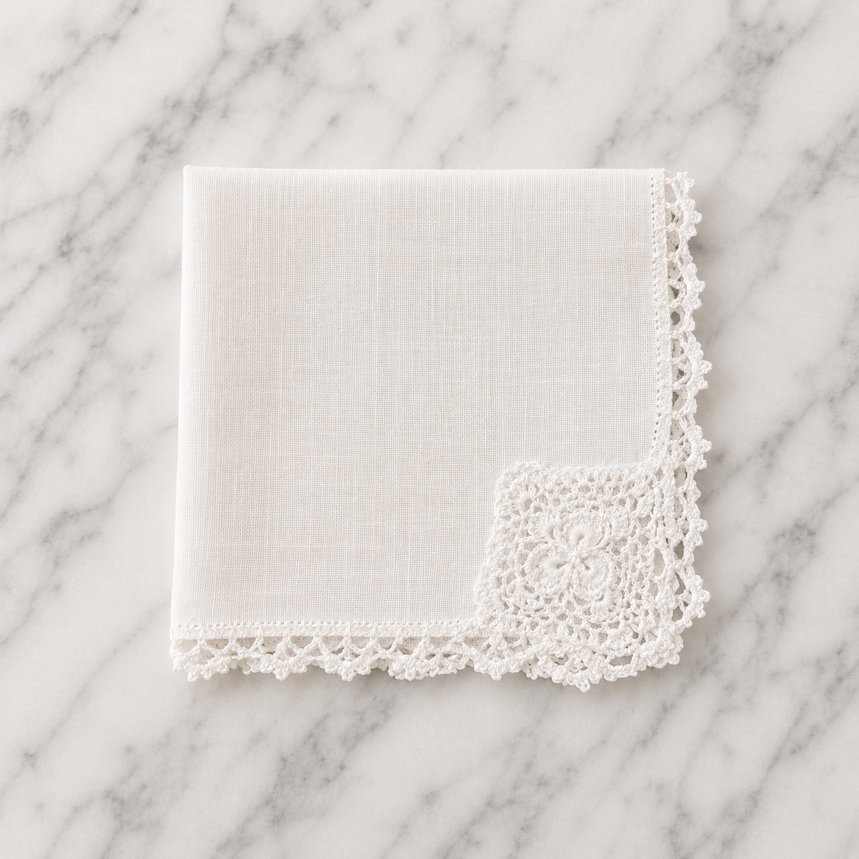 Irish Linen Hankie With Hand Made Crochet Border - 23 x 23cm