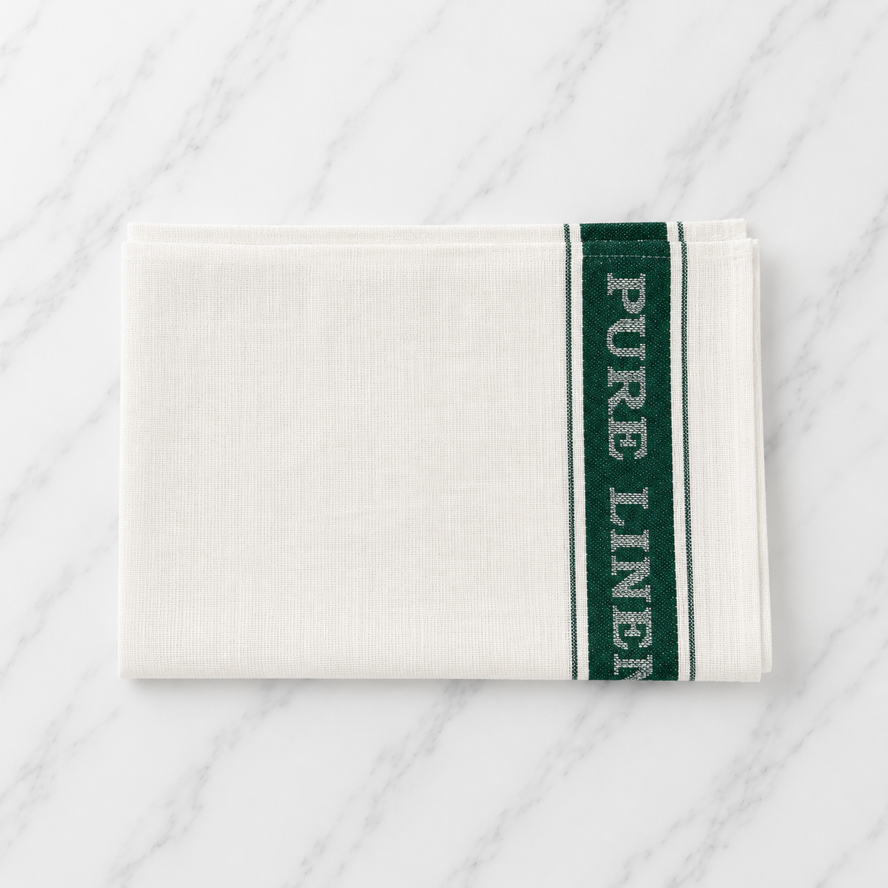Linen White Tea Towel With Green Stripe