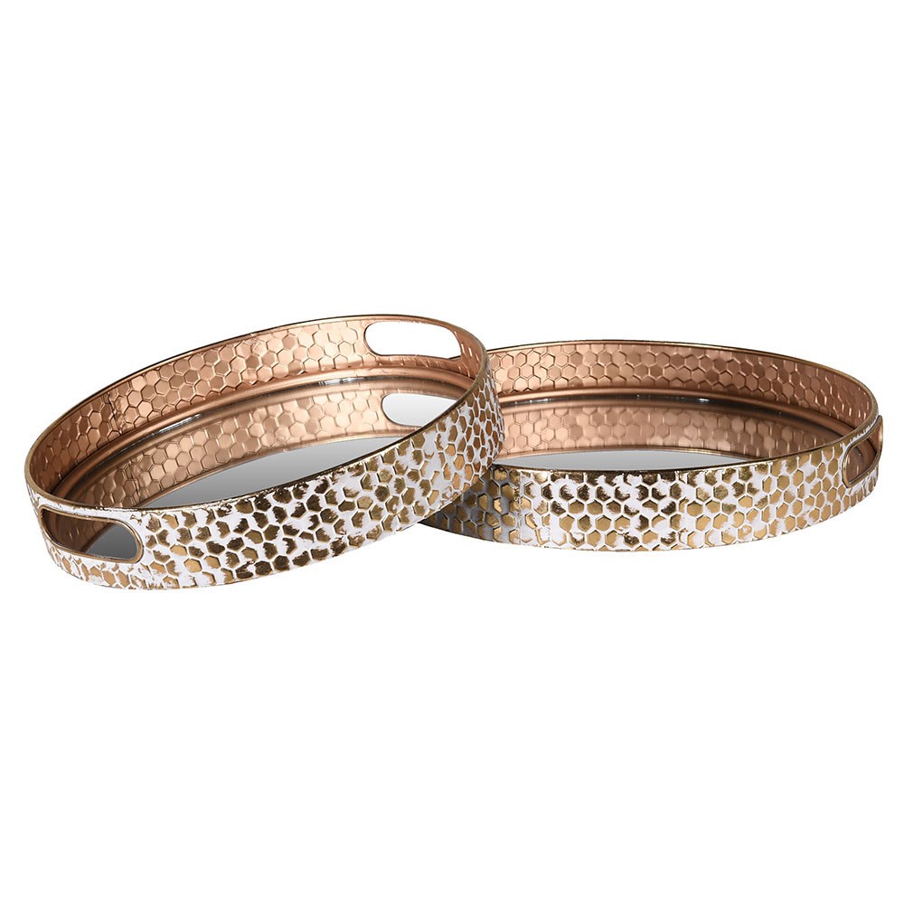 Mirrored Trays with Handles – Gold Distressed