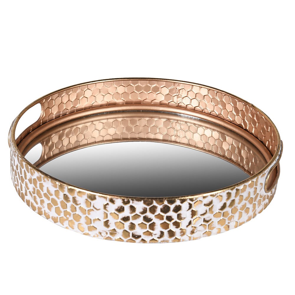 Mirrored Trays with Handles – Gold Distressed