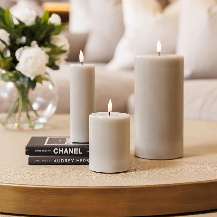 LED Candle 10 x 15cm - Sand Grey