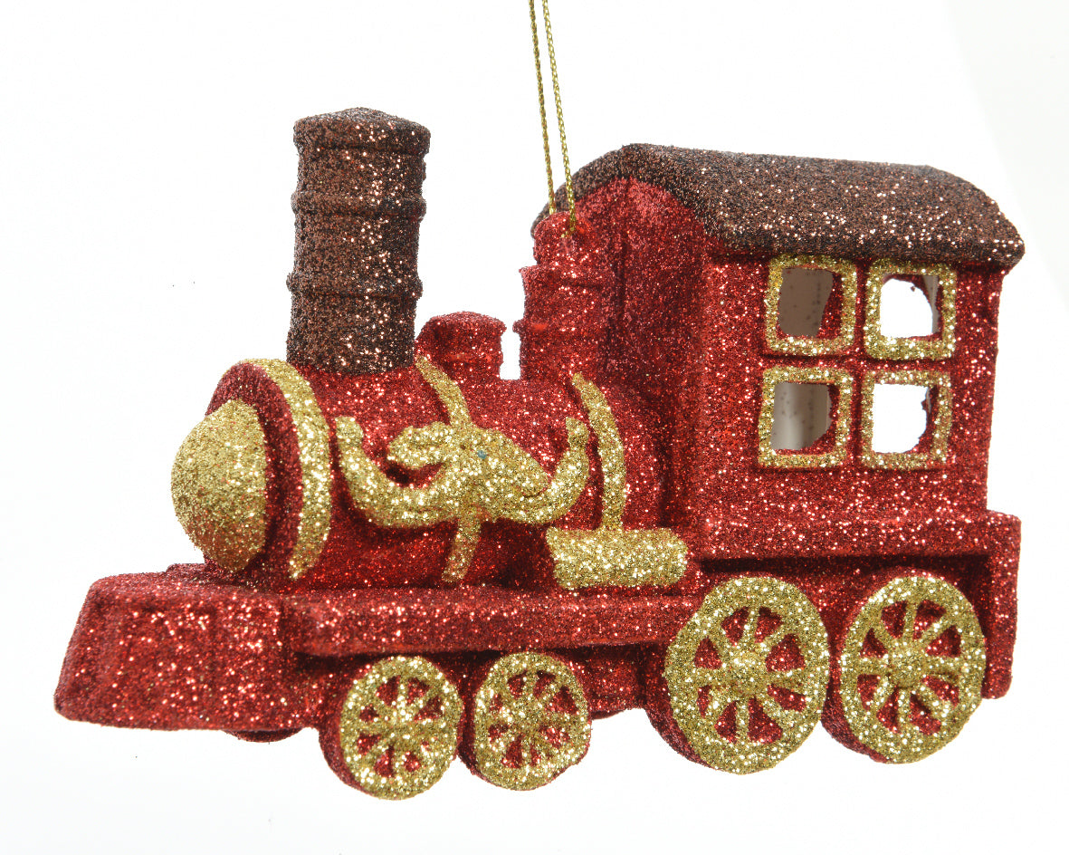 Red Glitter Train Hanging Decoration