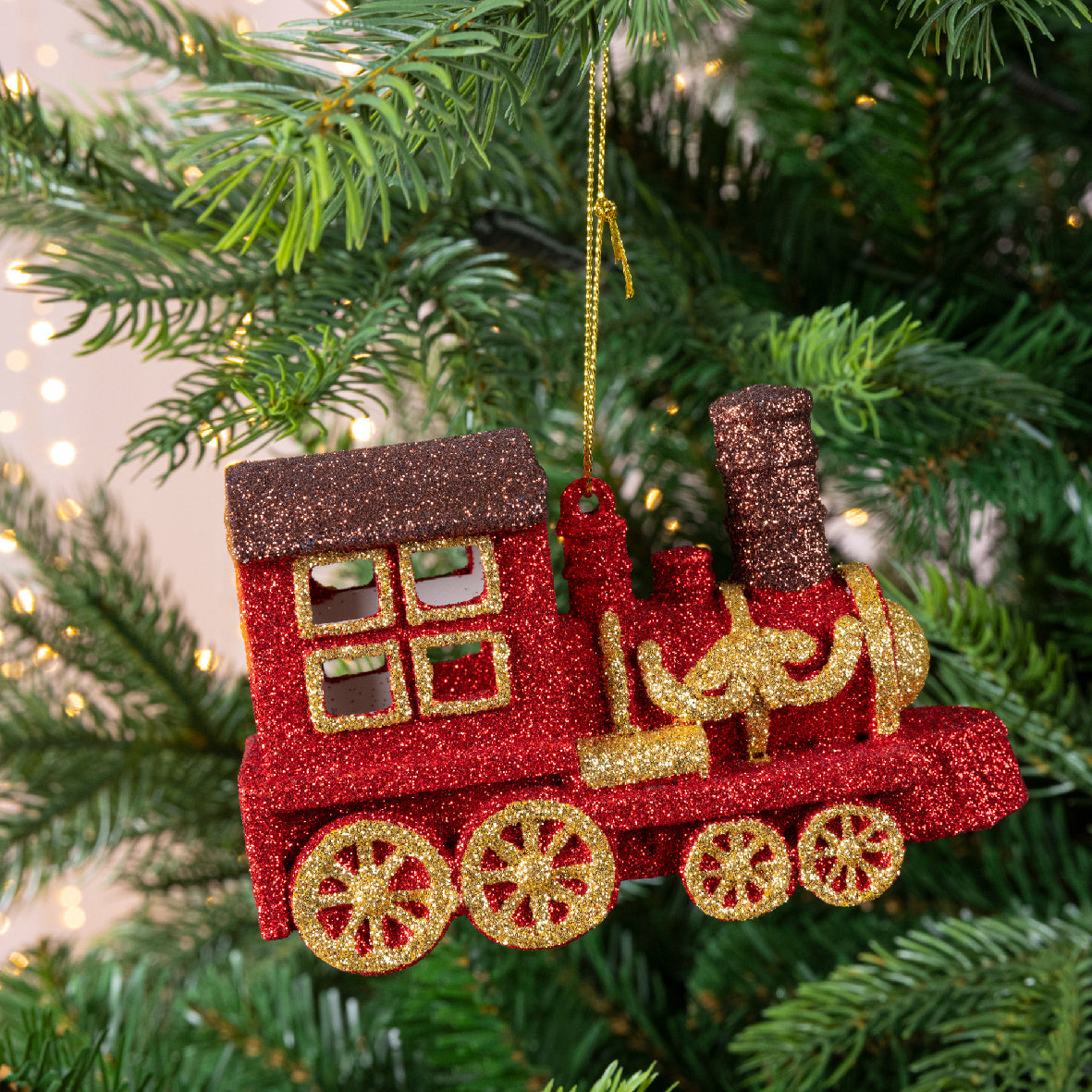 Red Glitter Train Hanging Decoration