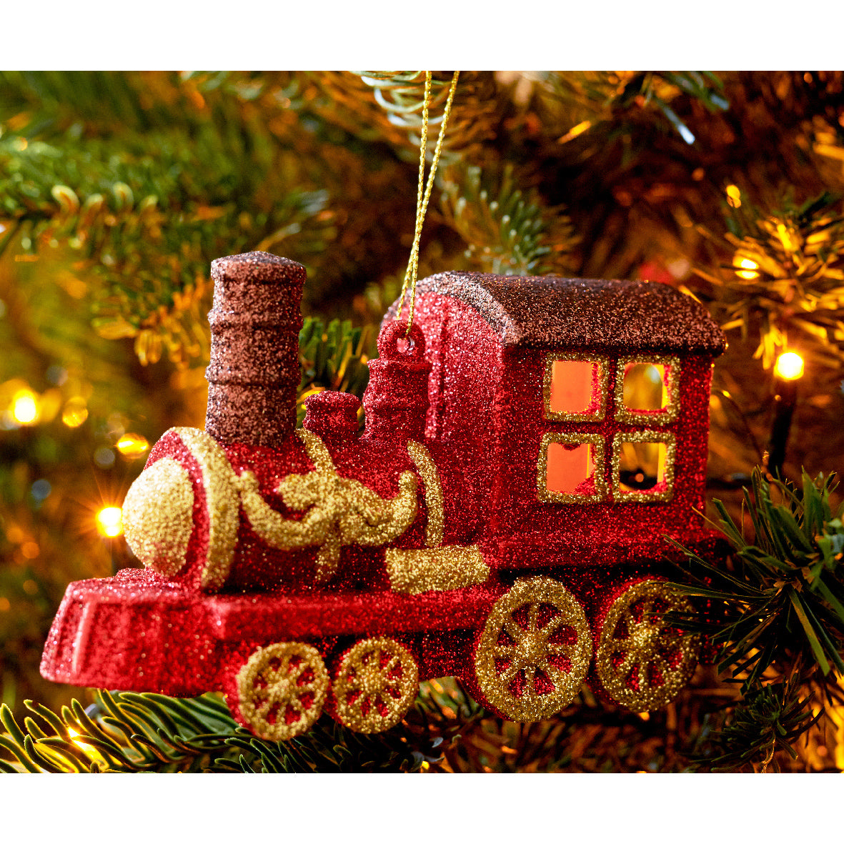 Red Glitter Train Hanging Decoration