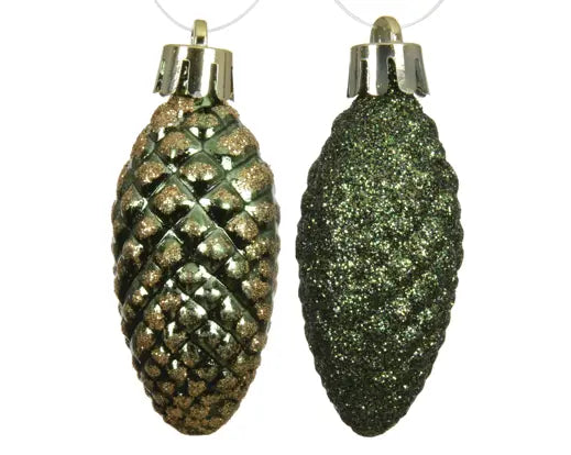 Green Pinecone Ornament with Gold Glitter Cap