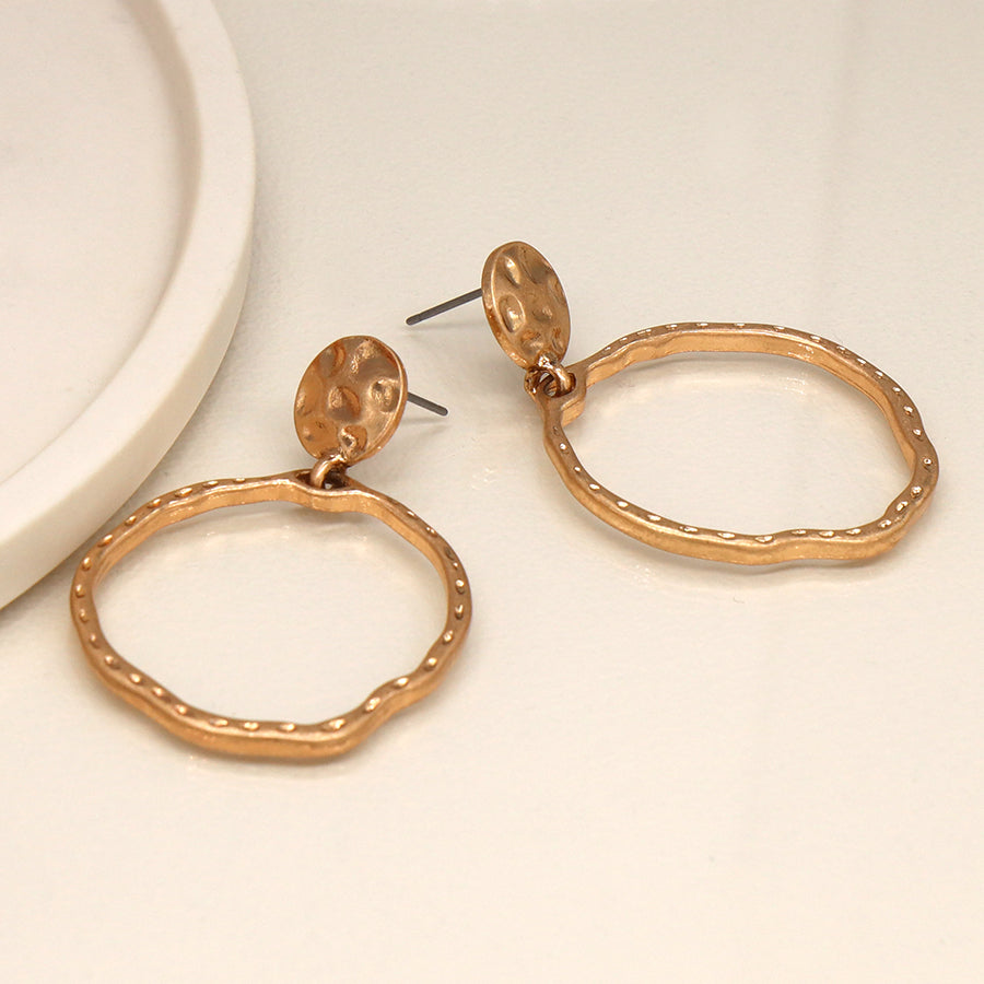 Hammered Gold Plated Hoop & Disc Earrings
