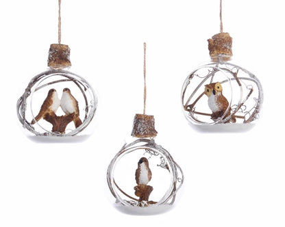 Glass Snow Bird Baubles