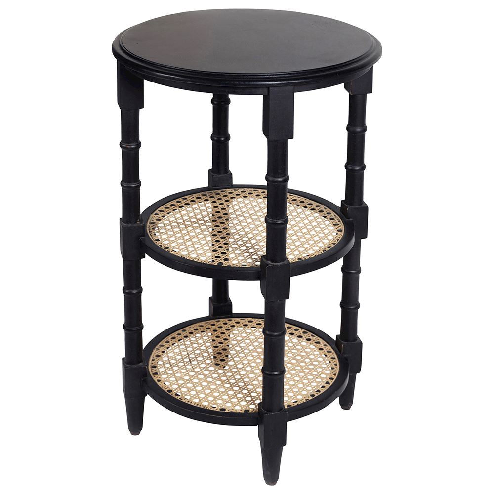 Toulon Black &amp; Rattan Side Table 45x45x72cm