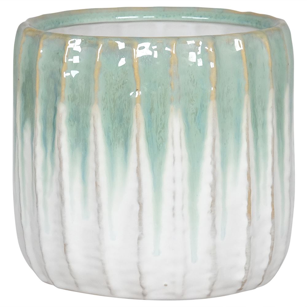 Turquoise &amp; White Lined Planter