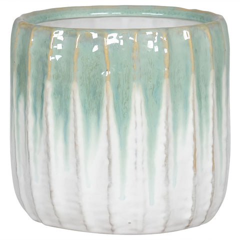 Turquoise & White Lined Planter