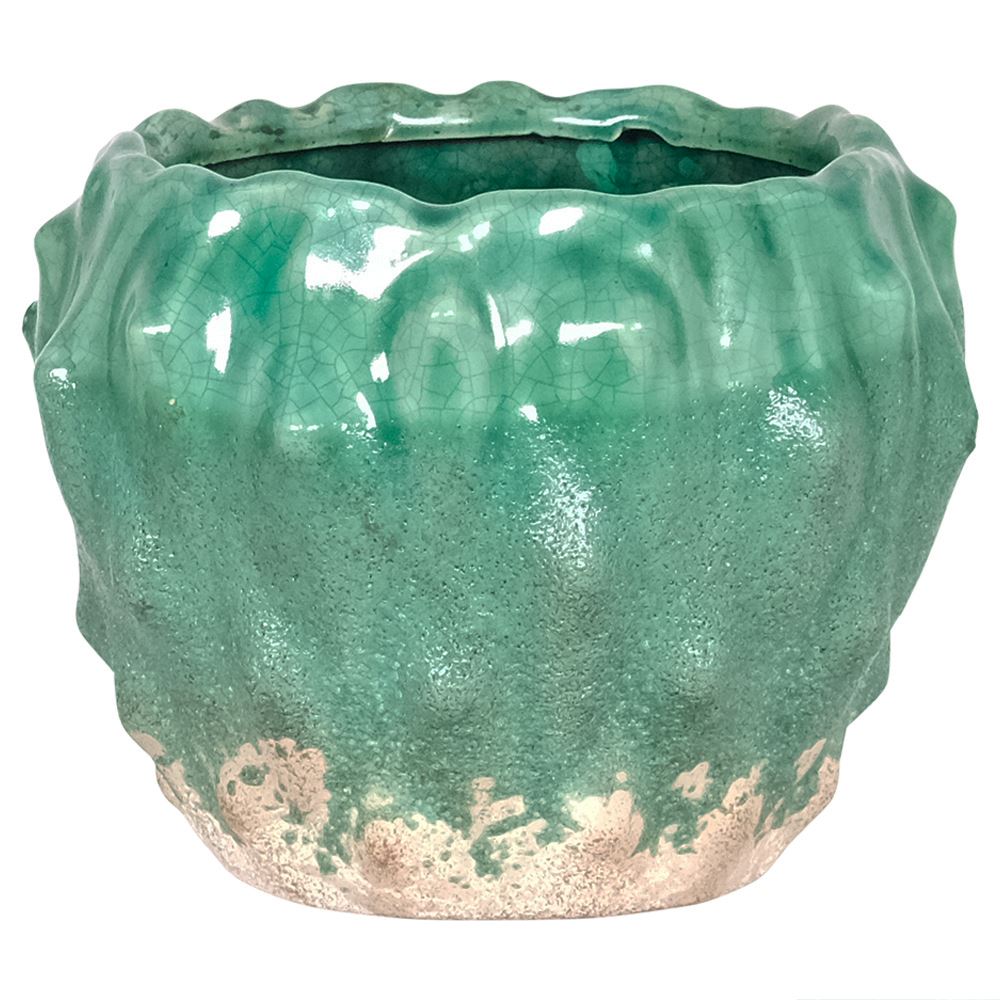 Turquoise Crackle Effect Plant Pot