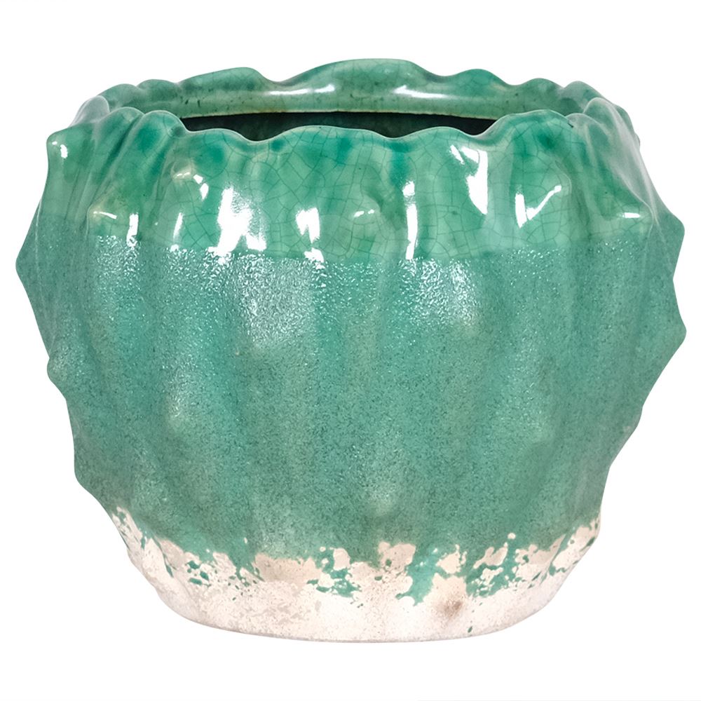 Turquoise Crackle Effect Plant Pot