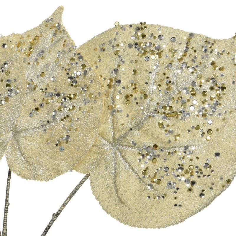 Glitter Gold Leaf On Stem 68cm