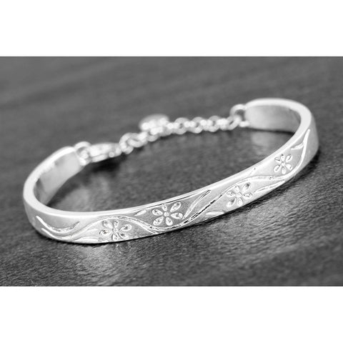 Laser Cut Silver Plated Christening Bangle