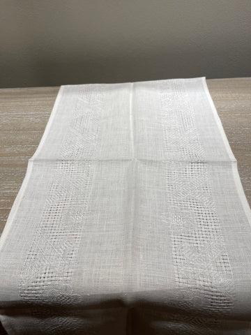 Etamine Fine Irish Damask White Linen Runner