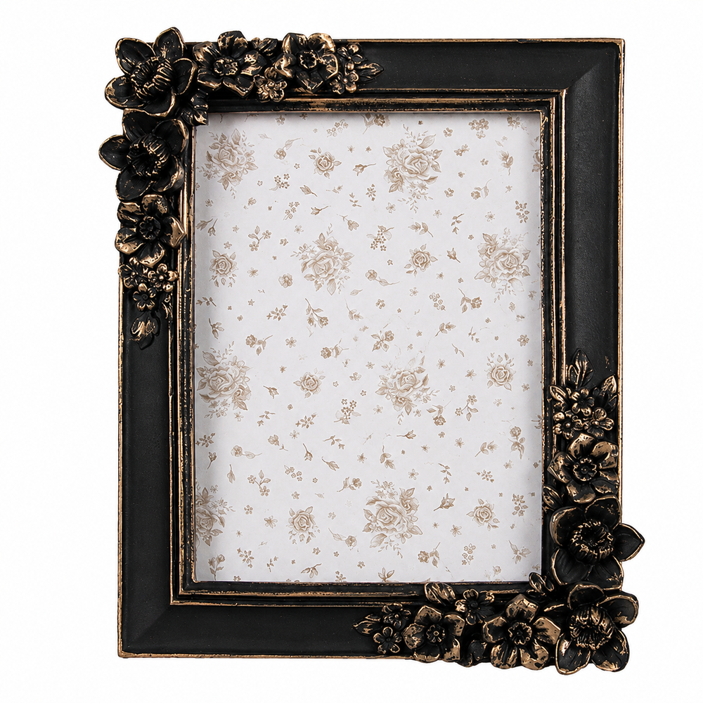 Black & Gold Flower Detail Photo Frame 10 x 15cm